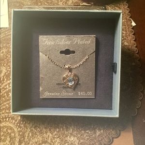 NWT blue topaz heart necklace with diamond